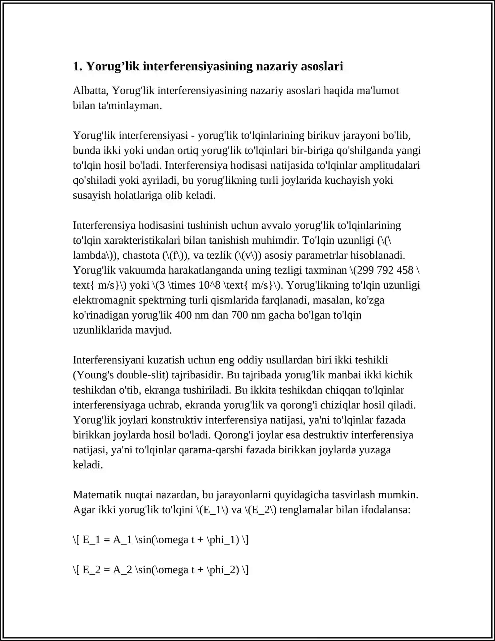 YORUG’LIK INTERFERENSIYASINI KUZATISH USULLAR. ULTRATOVUSH VA UNING QO’LLANILISHI 3