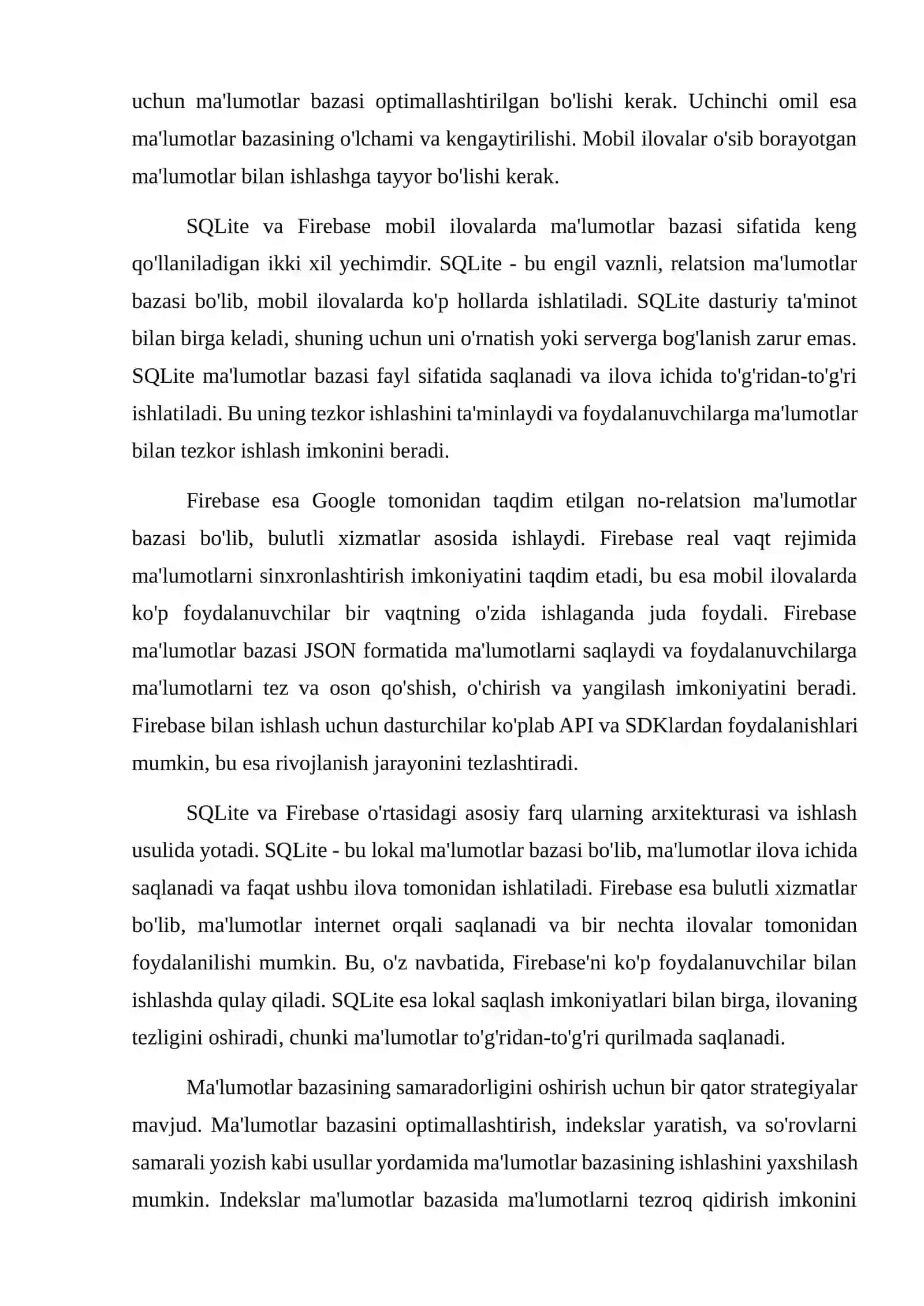Mobil ilovalarda ma’lumotlar bazasi  SQLite va Firebase 3