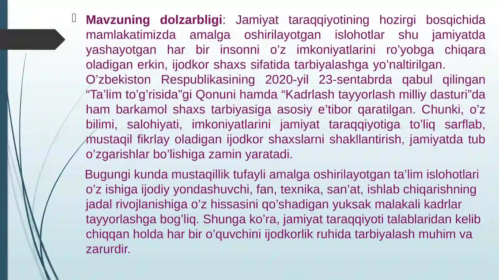 BOSHLANG`ICH SINFO`QUVCHILARIDA MUSIQA IJODKORLIGINI OSHIRISHDA AMALGAOSHIRILADIGANISHLAR MAZMUNI 3