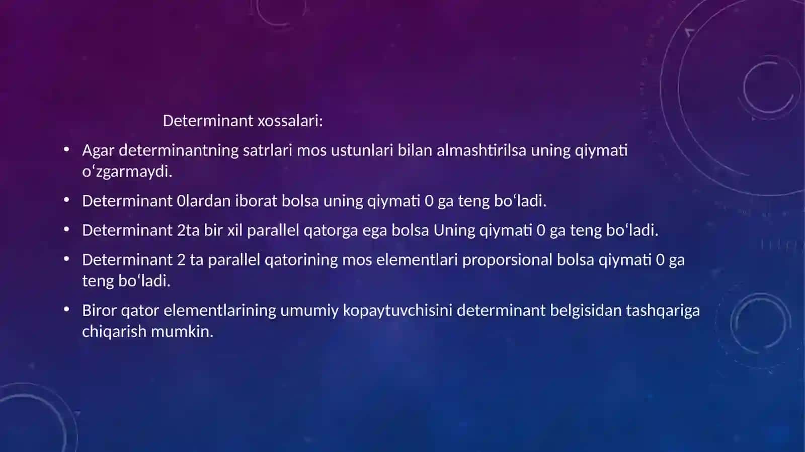 ikkinchi uchinchi va yuqori tartibli determinant.minor va algebraik toʻldiruvchi 3