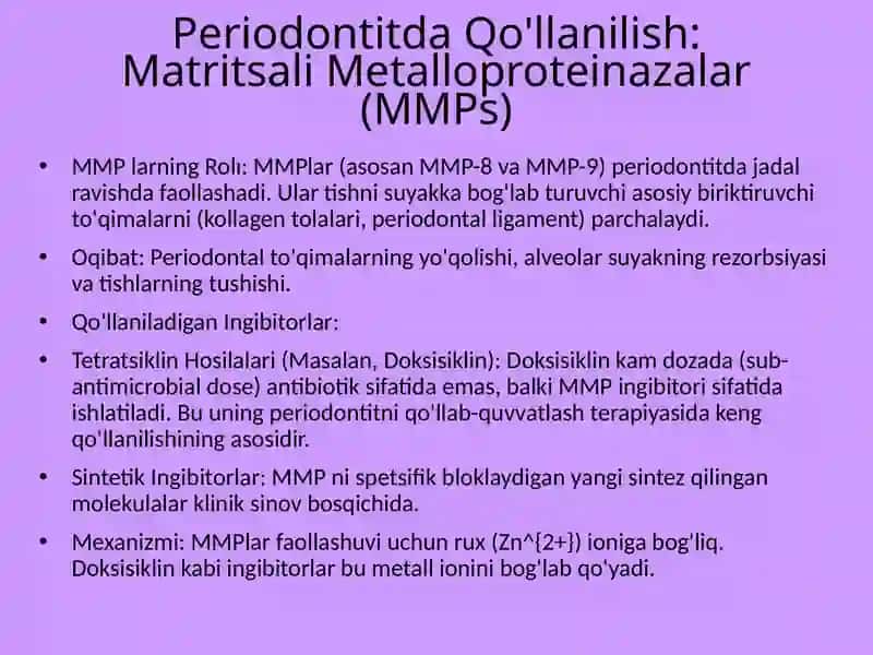 Oqsil ingibitorlarini stomatologiyada qo'llanilishi 3