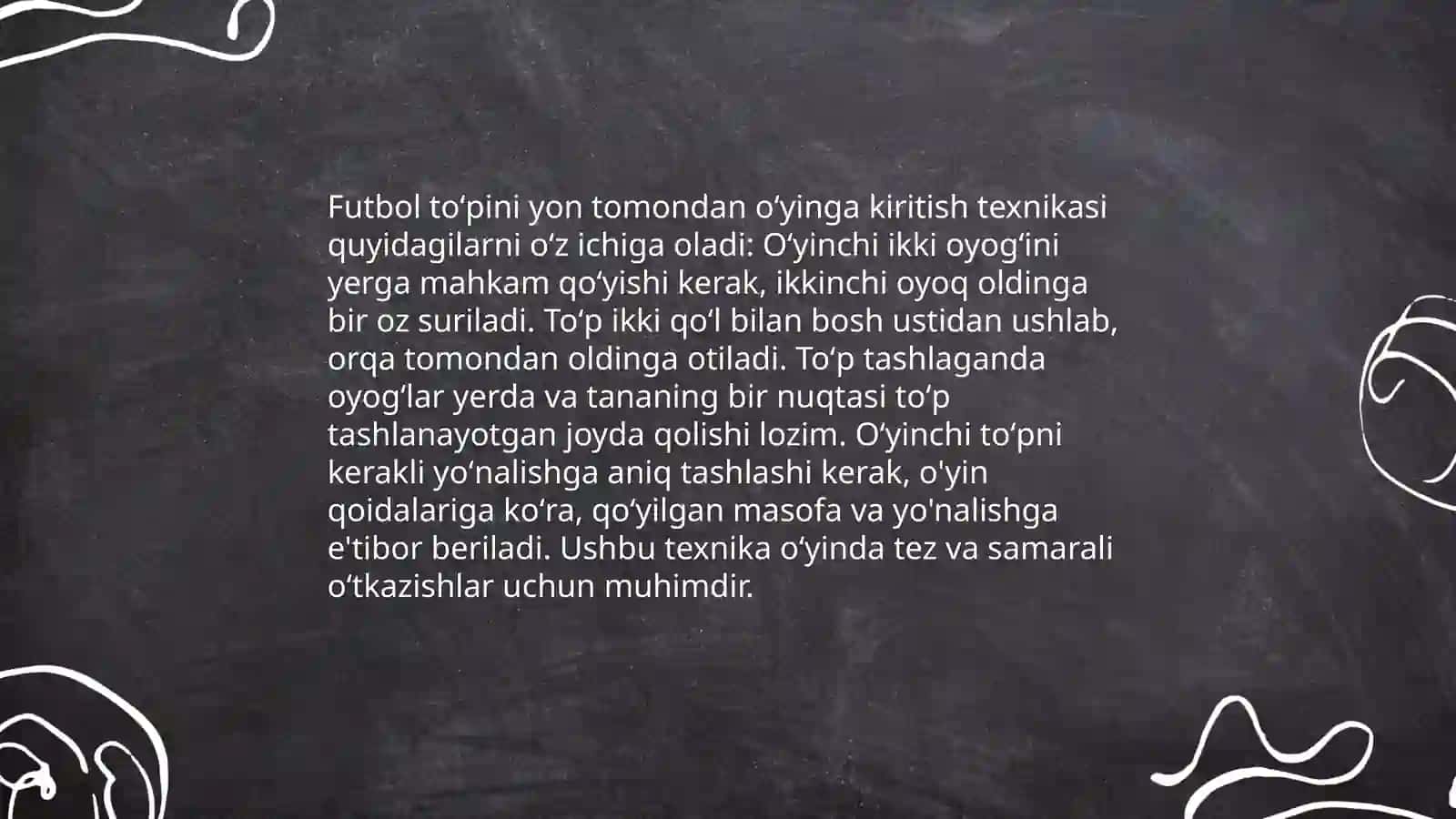 Futbol toʻpini yon tomondan oʻyinga kiritish texnikasi 3