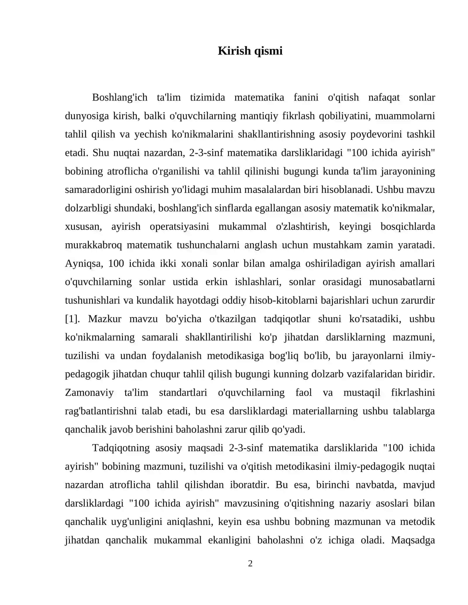 2-3-SINF MATEMATIKA DARSLIKLARIDAGI "100  ICHIDA AYIRISH" BOBINING TAHLILI 3