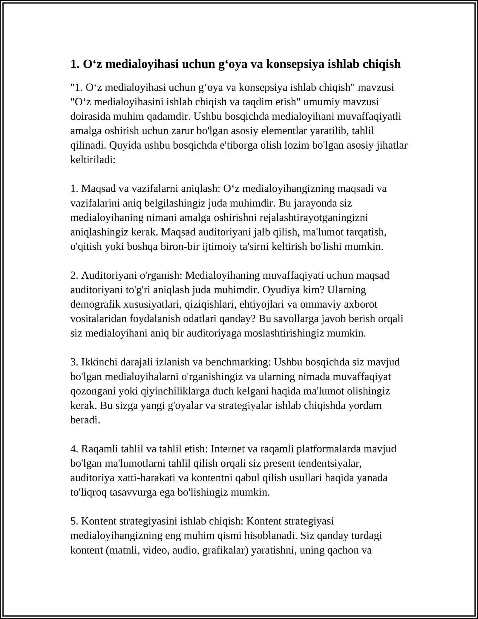 Oʻz medialoyihasini ishlab chiqish va taqdim etish 3