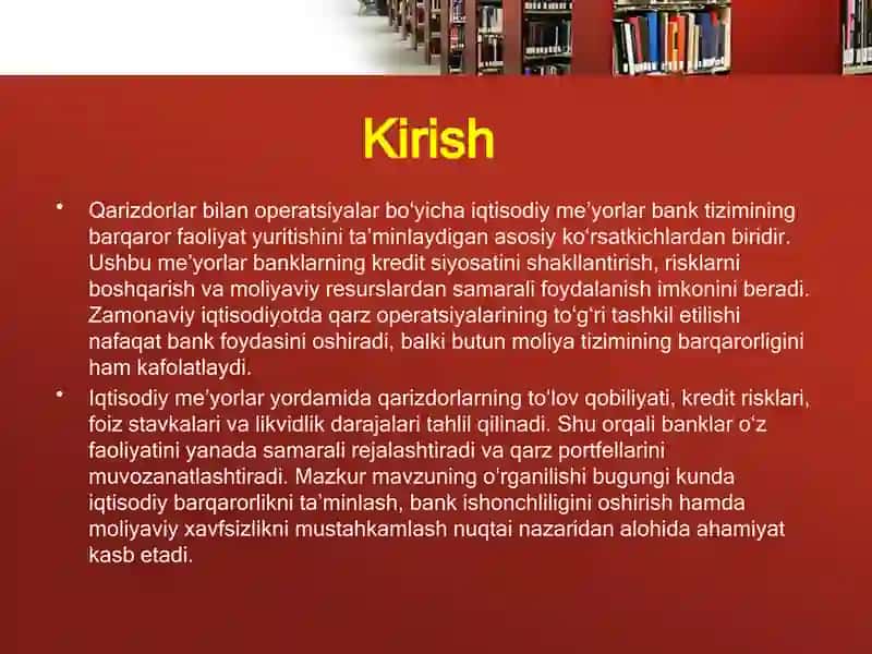 Qarizdorlar bilan operatsiyalar bo'yicha iqtisodiy me'yorlar 3