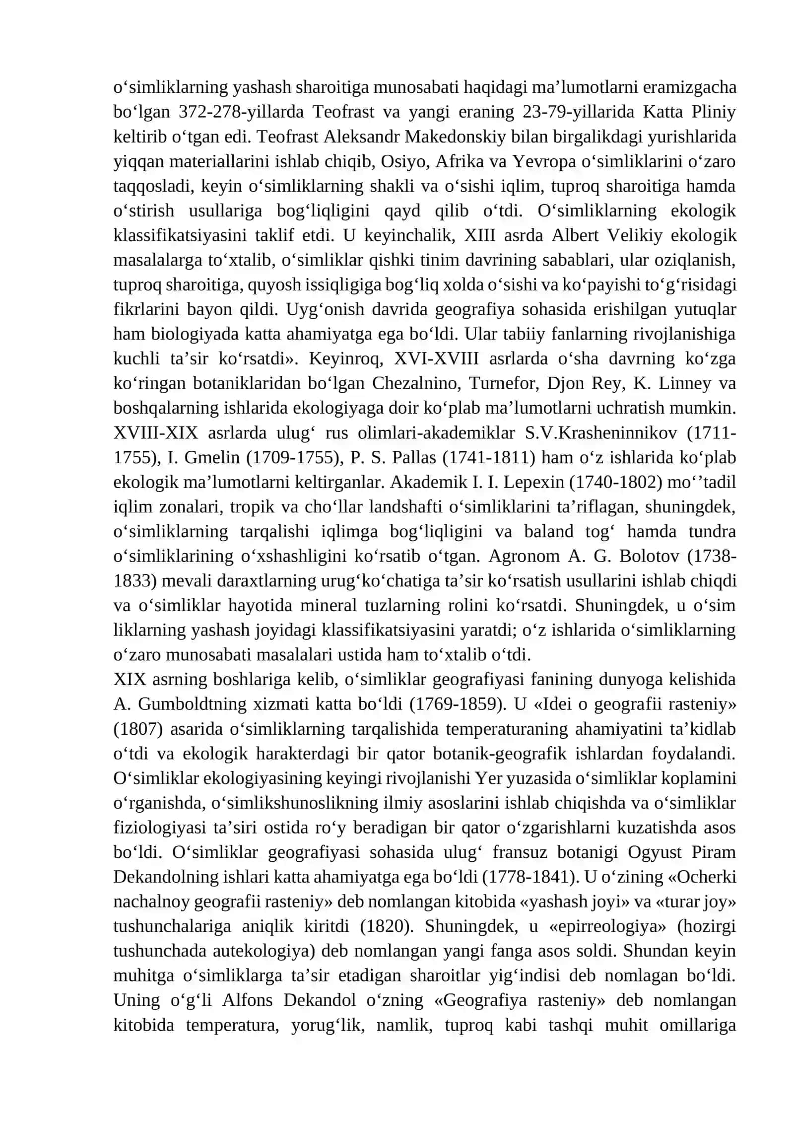 O‘simliklar ekologik-fiziologiyasi fanining rivojlanish tarixi, maqsad va vazifalari 3