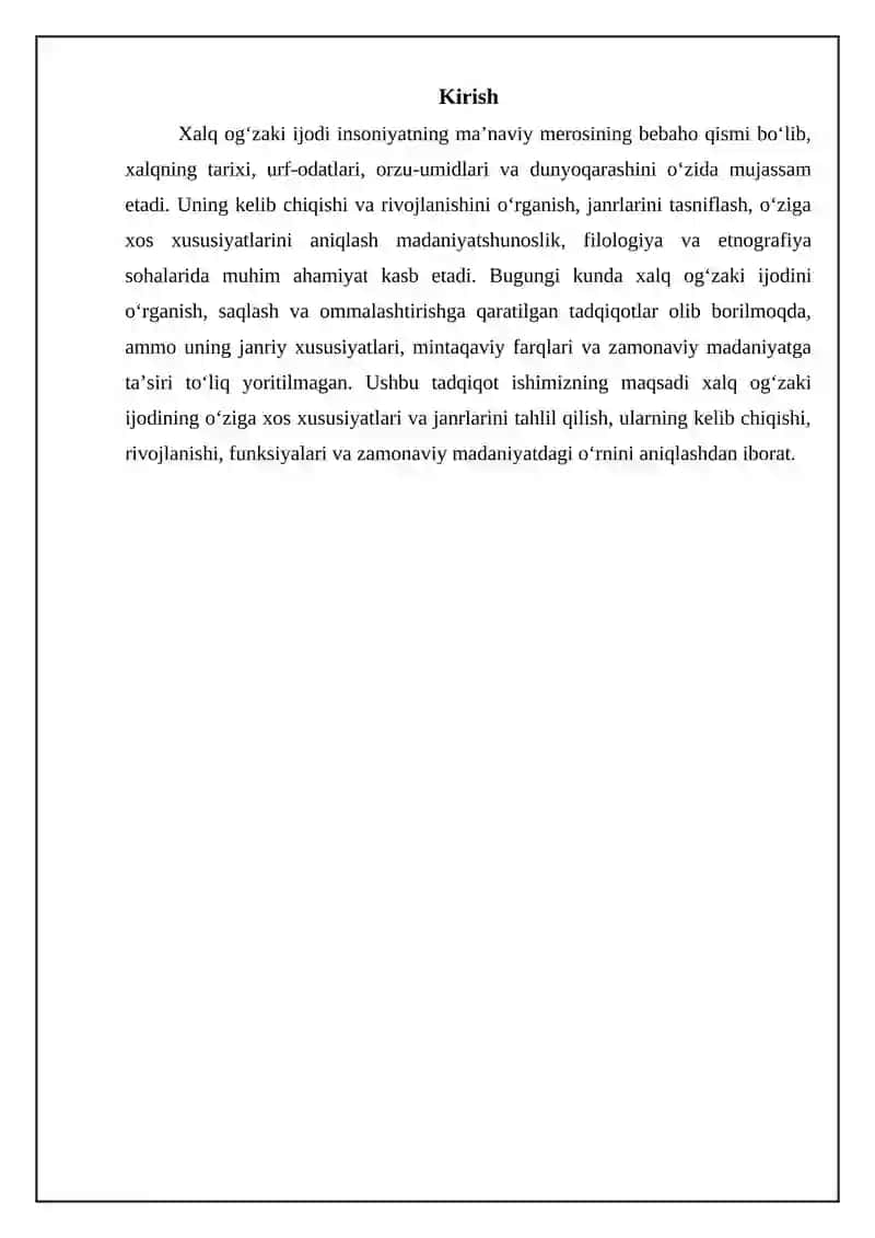 Xalq ogʻzaki ijodining oʻziga xos belgilari, janrlari 3