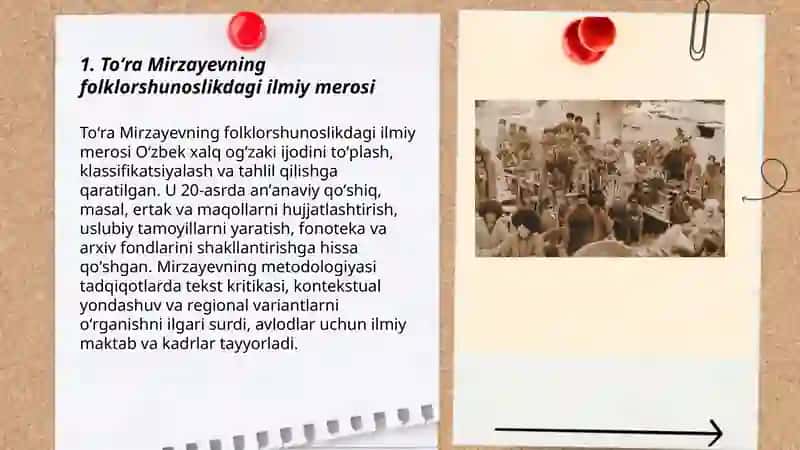 Toʻra Mirzayevning oʻzbek folklorshunosligiga qoʻshgan hissasi 3