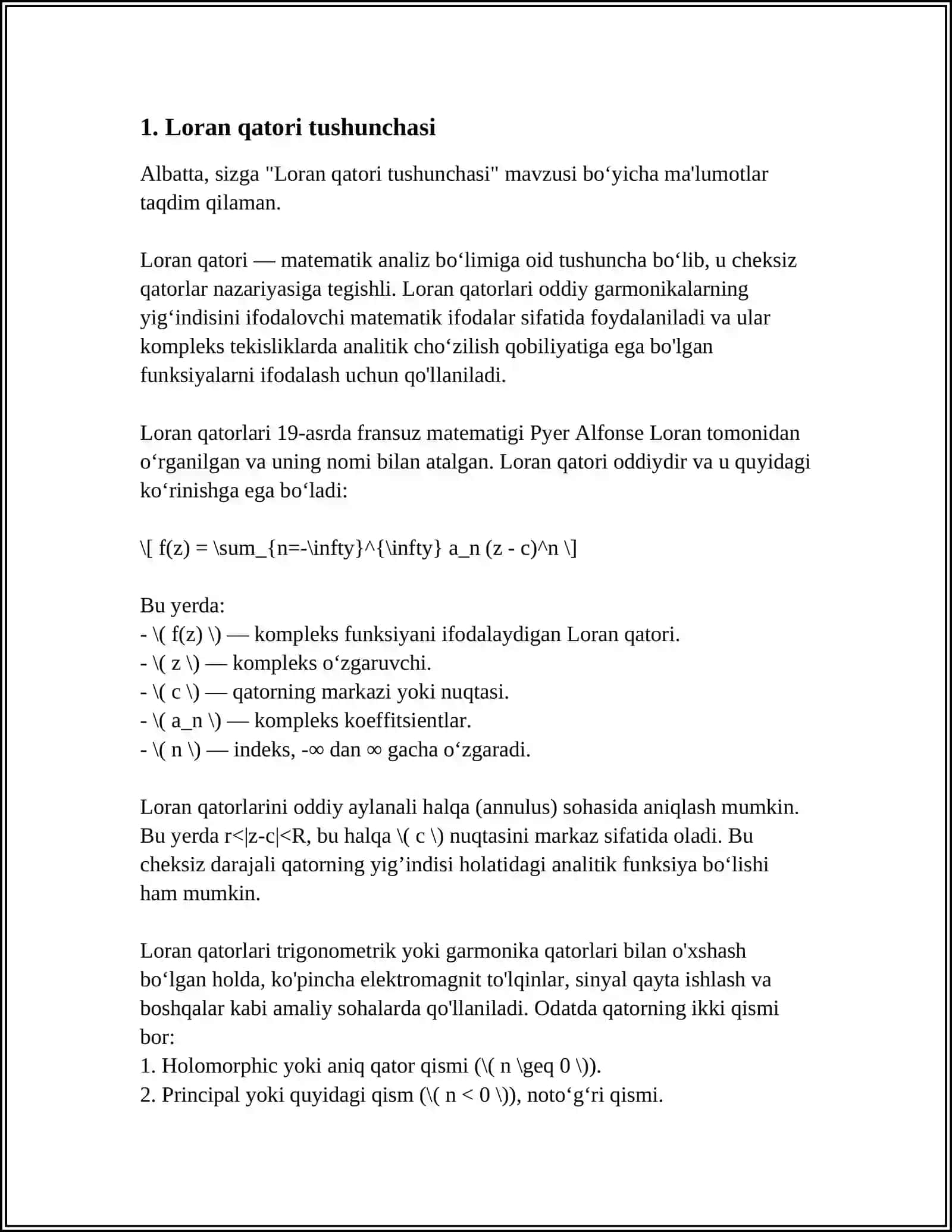 FUNKSIYALARNI LORAN QATORIGA YOYISH. QUTBGA NISBATTAN FUNKSIYANING CHEGIRMASINI TOPISH 3