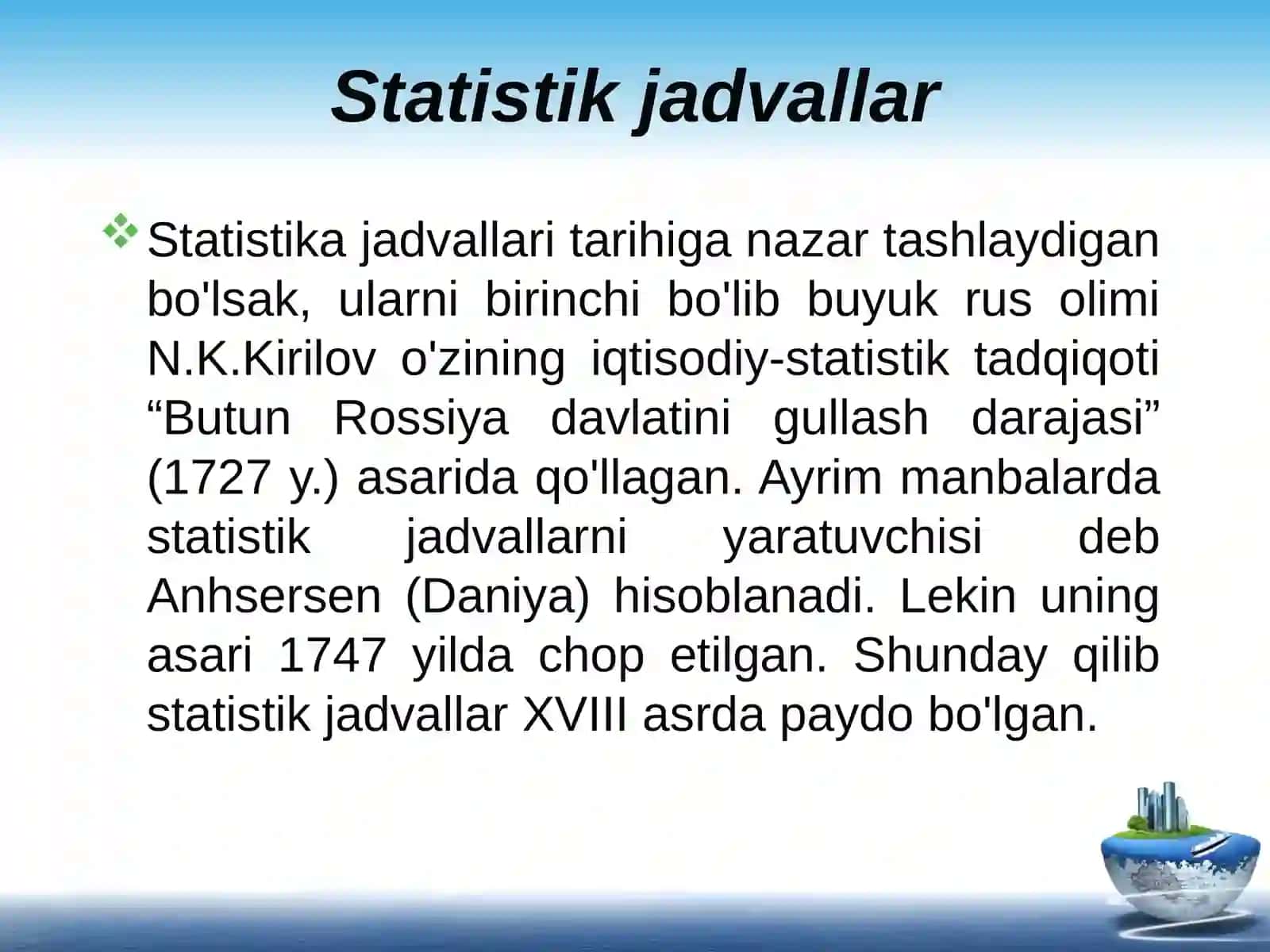 Statistik ko’rsatkichlar jadval va grafiklarda tasvirlash 3