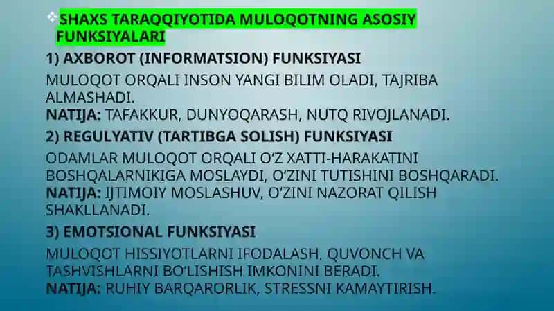 Shaxslararomuloqotning shaxstaraqqiyotidagi tutgan o‘rni 3
