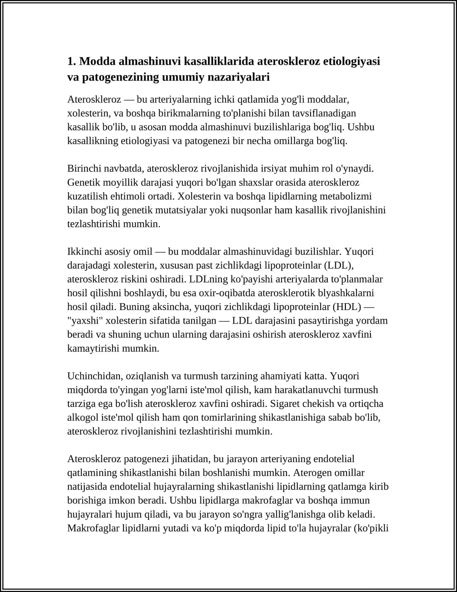 MODDA ALMASHINUVI ASOSIY KASALLIKLARINING ETIOLOGIYASI VA PATOGENIZI MASALALARI.ATEROSKLEROZ,PODAGRA 3