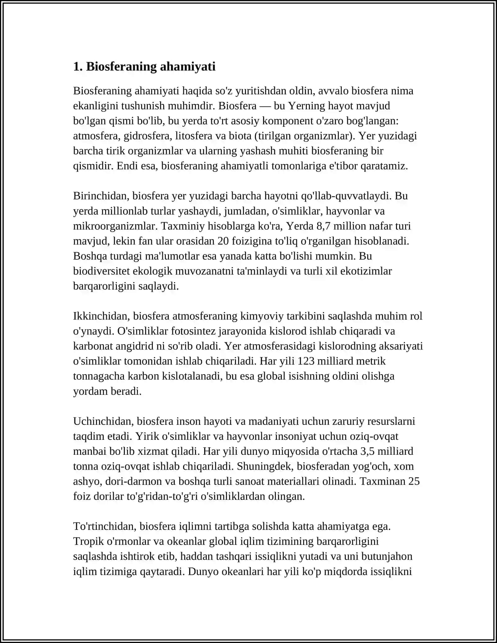 MUSTAQIL ISH Mavzu: BIOSFERA VA INSON 3