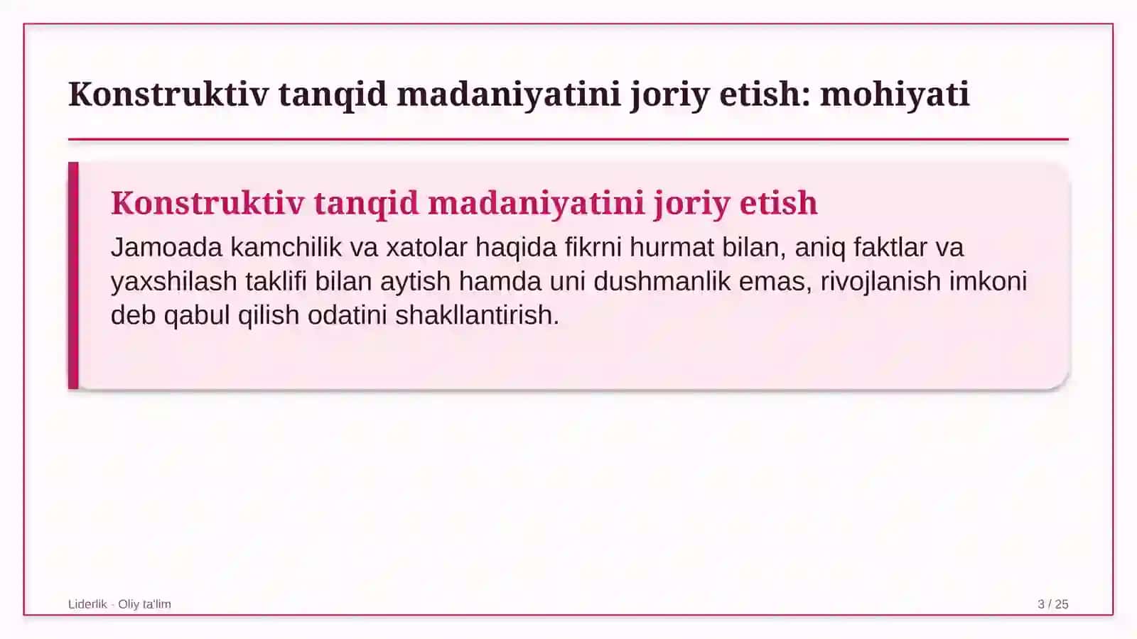 Konstruktiv tanqid madaniyatini joriy etish: mohiyati 3