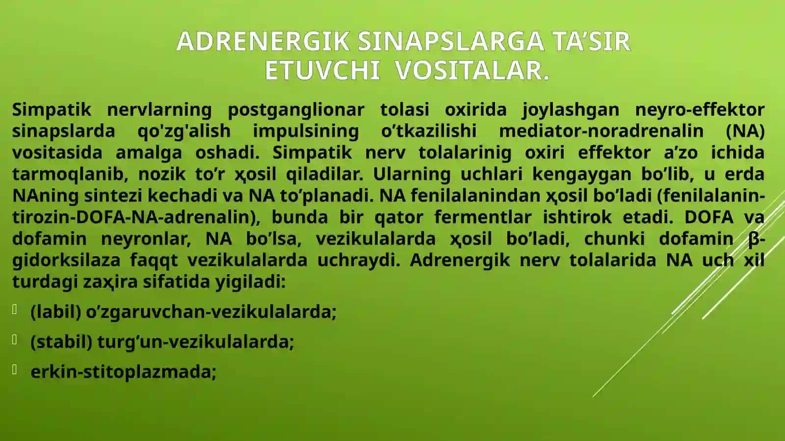 Adrenomimetiklar. Pediatriyada adrenomimetiklarni o’ziga xos qo’llanishi. 3
