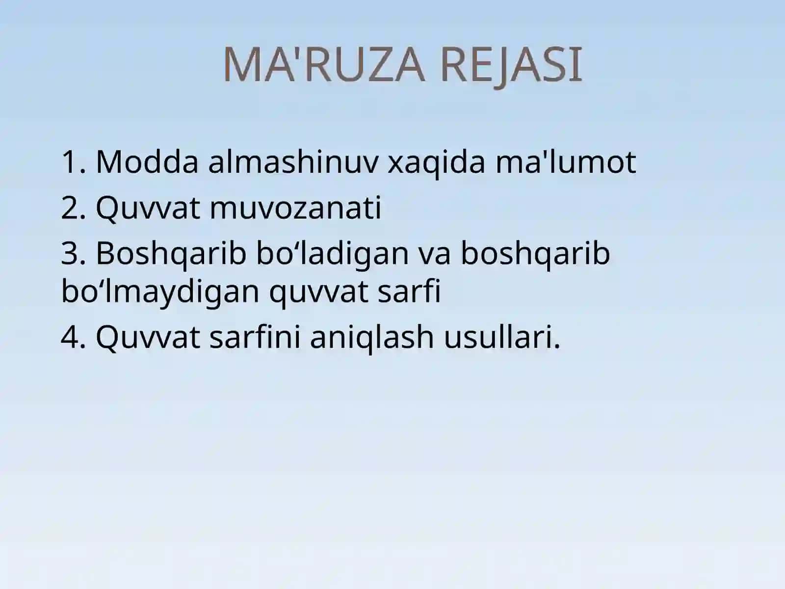 Maruza maqsadi: inson faoliyatida energiya miqdori va oziq-ovqat maxsulotlarining quvvatliligi turi 3