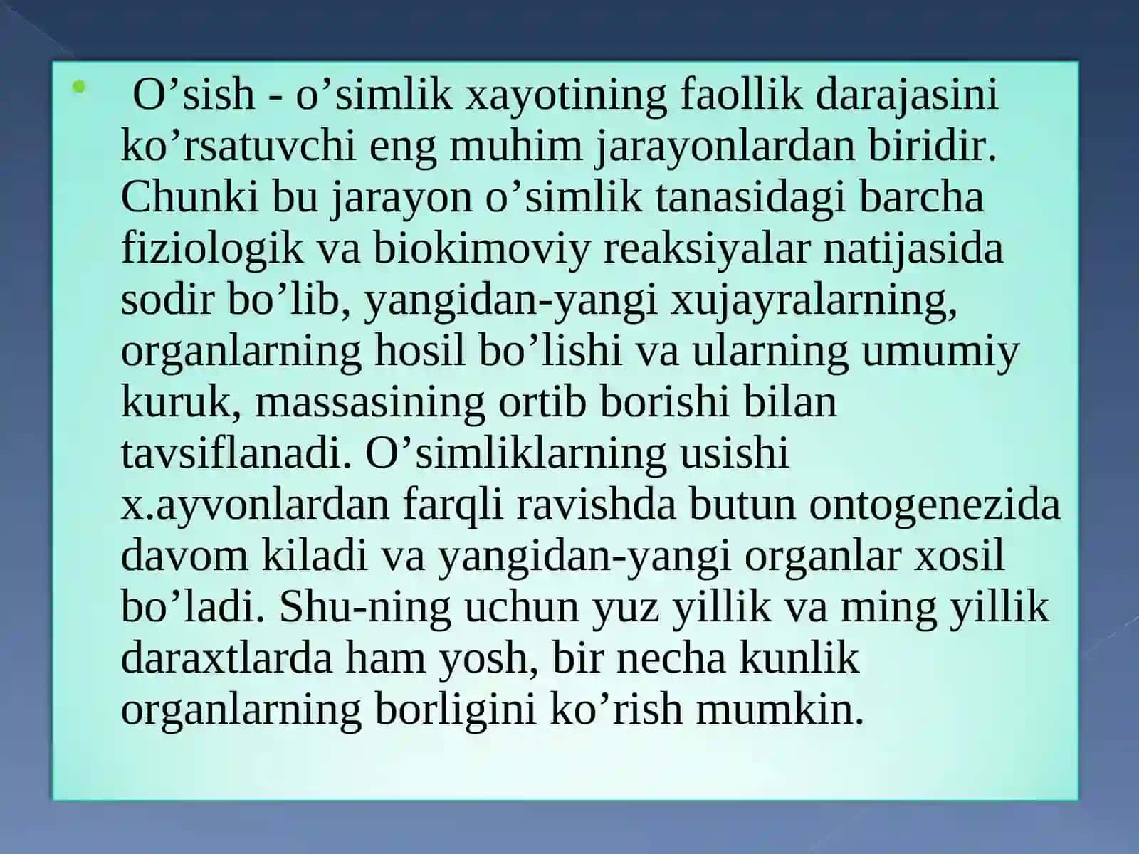 O’simliklarning o’sish va rivojlanish bosqichlari 3