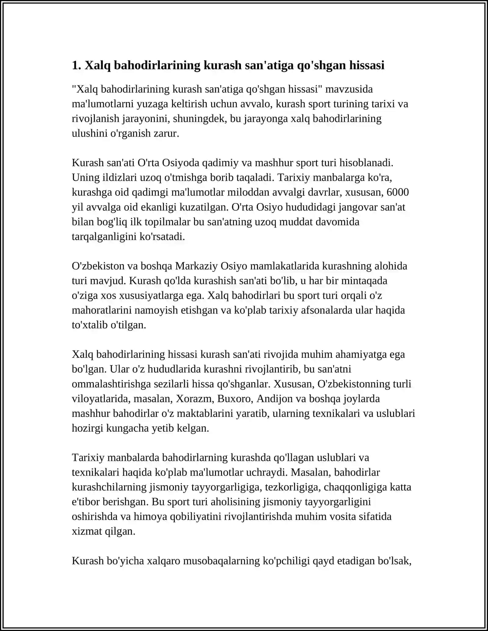 "KURASHNI RIVOJLANISHIDA XALQ BAHODIRLARINING O'RNI", "JAHONDA OʻZBEK KURASHINING TUTGAN O'RNI" 3