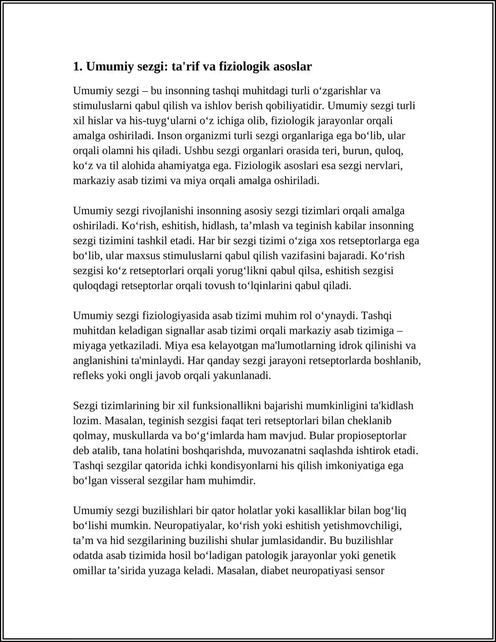 UMUMIY SEZGI VA UNING BUZILISHLARI.T VA MULTIFAKTORIAL IRSIYAT 3