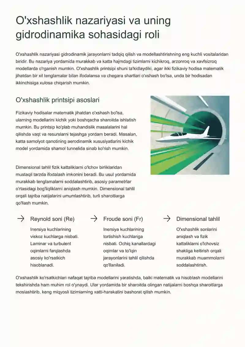 Gidrodinamika o'xshashlik asoslari va gidrodinamika hodisalarni modellash 3