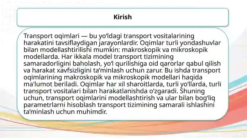 Transport oqimlari makroskopik va mikroskopik modellari 3