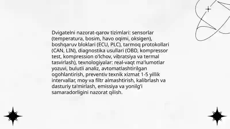 Dvigatelni nazorat-qarov va diagnostikalash ishlari texnologiyasi 3