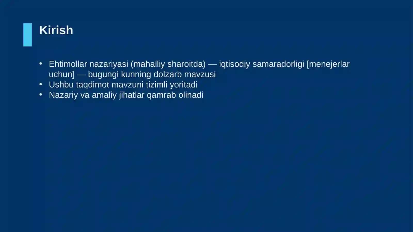 Ehtimollar nazariyasi (mahalliy sharoitda) — iqtisodiy samaradorligi [menejerlar uchun] 3