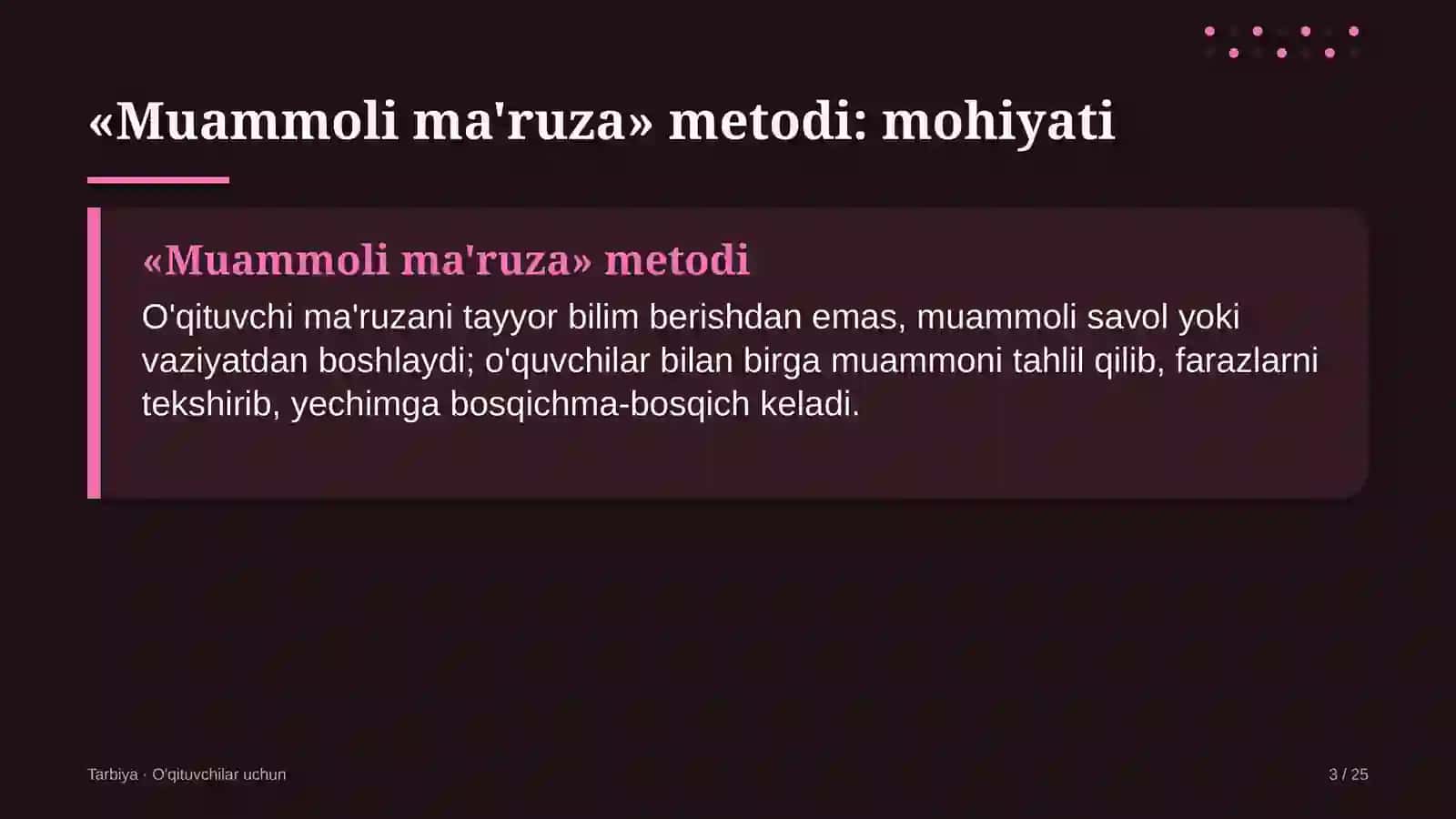 tarbiya darslarida muammoli ma'ruza metodidan foydalanish 6493 3