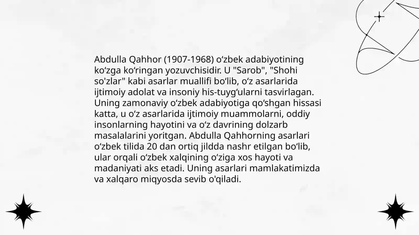 Abdulla Qahhorning "O'tmishdan ertaklar" asari tahlili 3