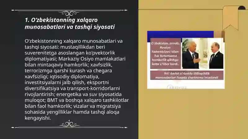 O‘zbekistonning xalqaro munosabatlari va tashqi siyosati 3