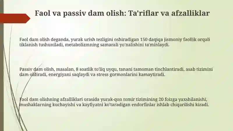 Faol vasust dam olish 3