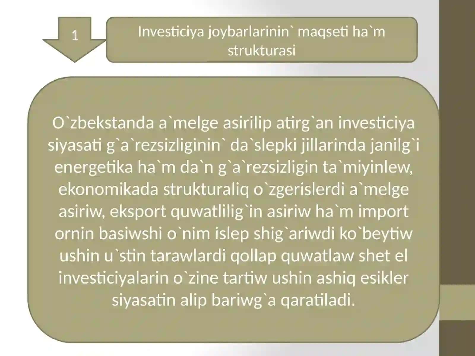 Investiciya joybarlarin tayarlaw basqishlari 3