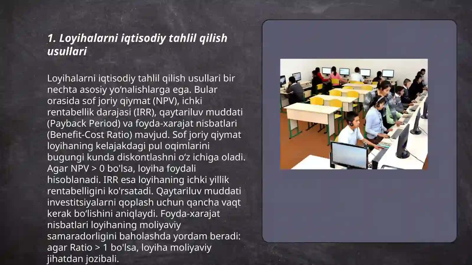 Loyihalarni iqtisodiy tahlil qilish usullari 3