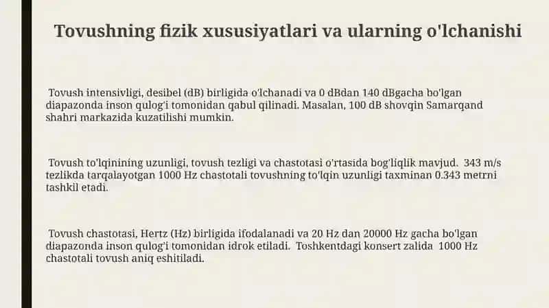 Tovushning fizik xususiyatlari va ularning o'lchanishi 3