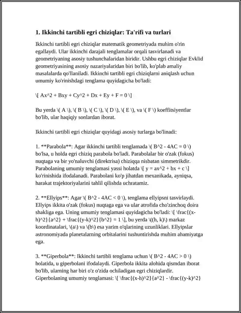 MUSTAQIL ISH Mavzu: IKKINCHI TARTIBLI EGRI CHIZIQLAR. PARABOLA. 3