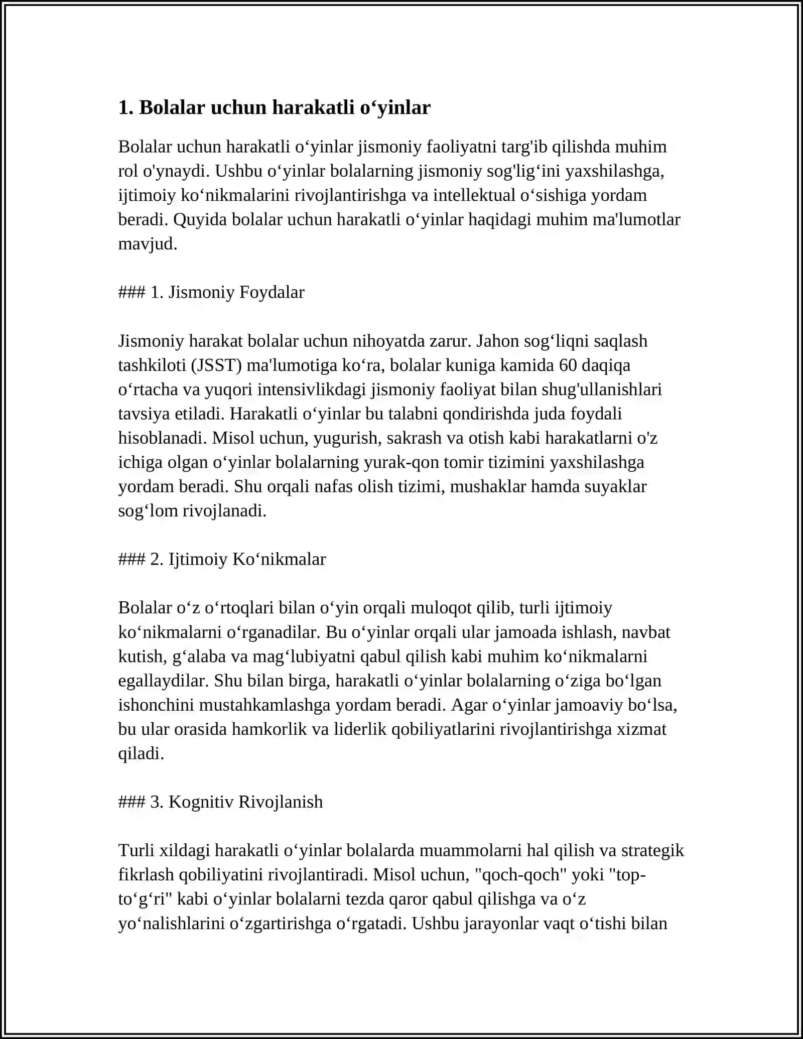 HARAKATLI OʻYINLAR 3