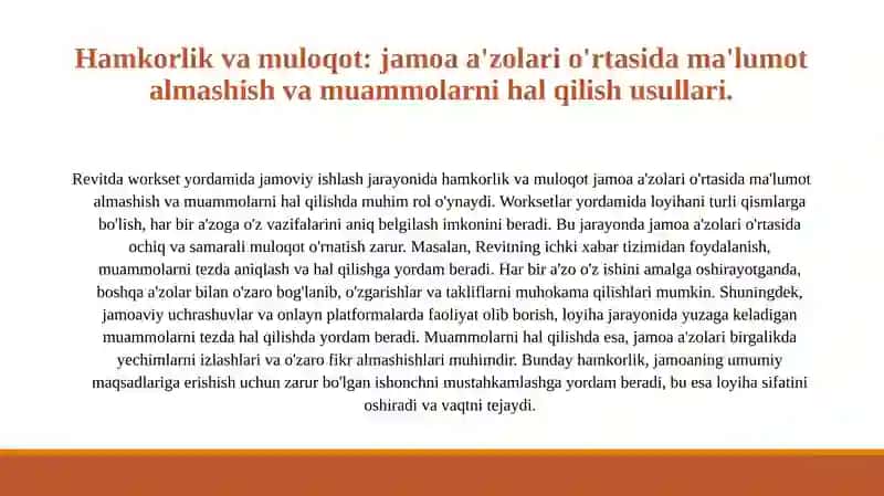 Revitda Workset yordamida jamoviy ishlash. 3