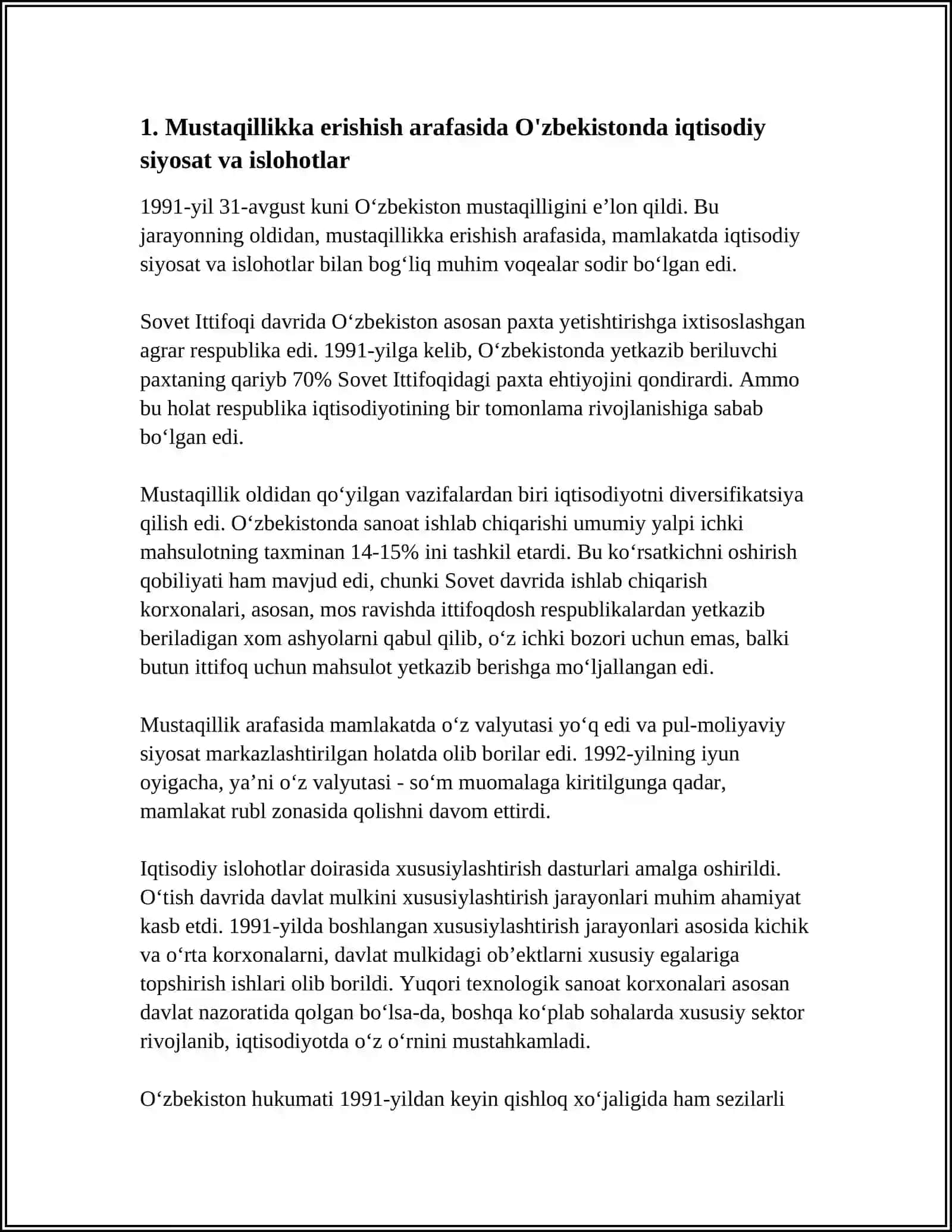 MUSTAQILLIKKA ERISHISH ARAFASIDA O’ZBEKISTONDAGI IJTIMOIY-IQTISODIY JARAYONLAR 3