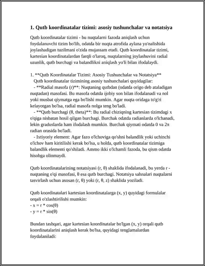 Qutb Silindrik va Sferik Koordinatalar Sestimasi 3