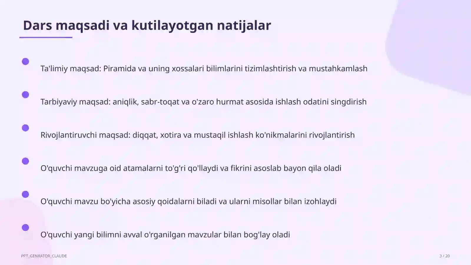 Piramida va uning xossalari (10-sinf) 3