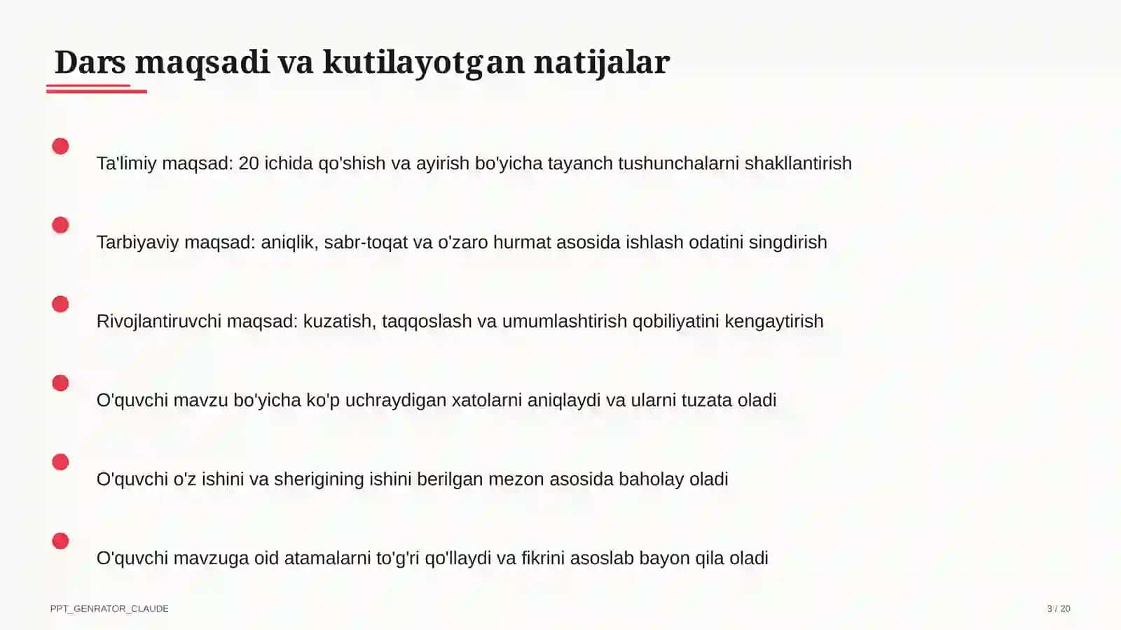 20 ichida qo'shish va ayirish (1-sinf) 3