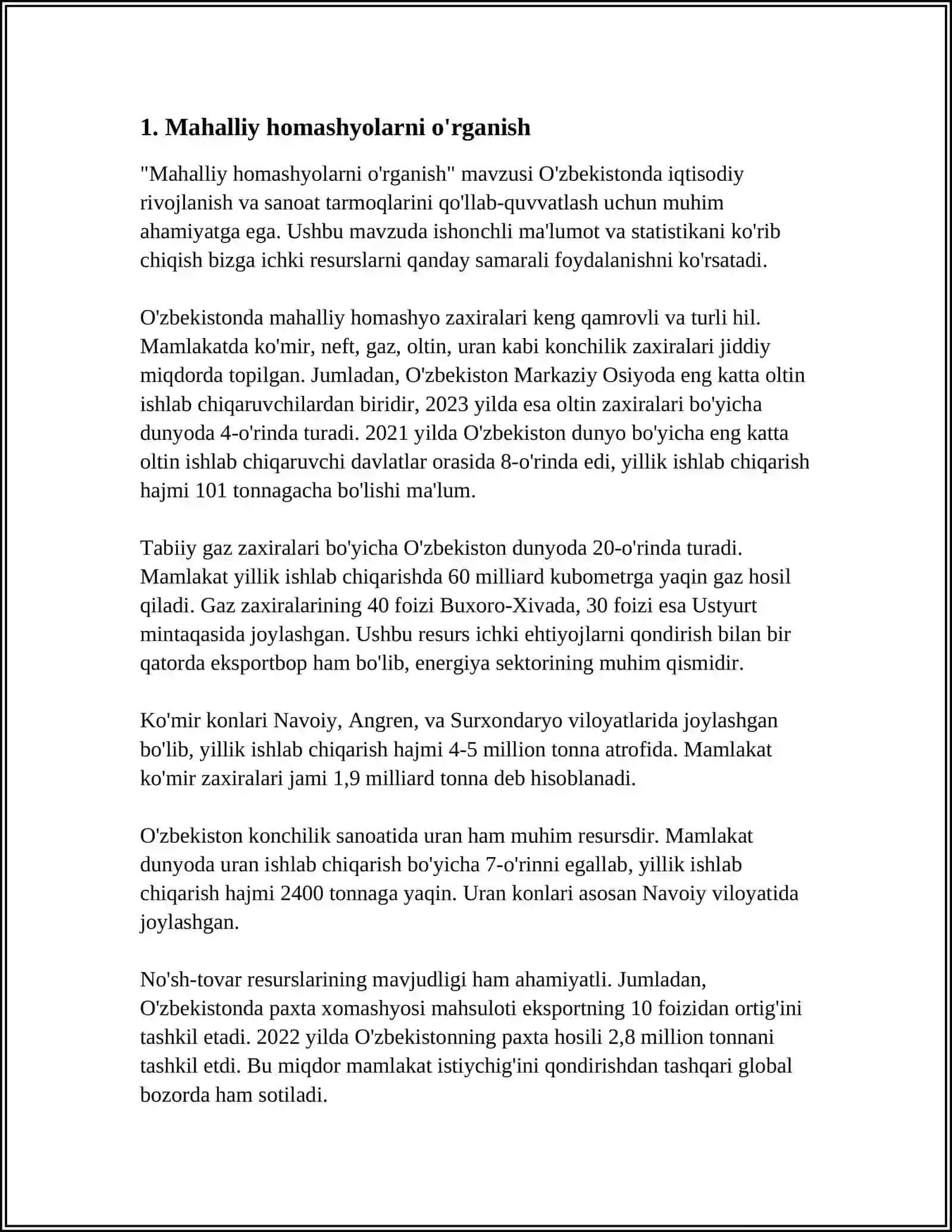 MAHALLIY HOMASHYOLAR ASOSIDA KVATSPORIT GʻOVAK TOʻLDIRUVCHISINI ISHLAB CHIQARISH KORXONASINI LOYIHALASH 3