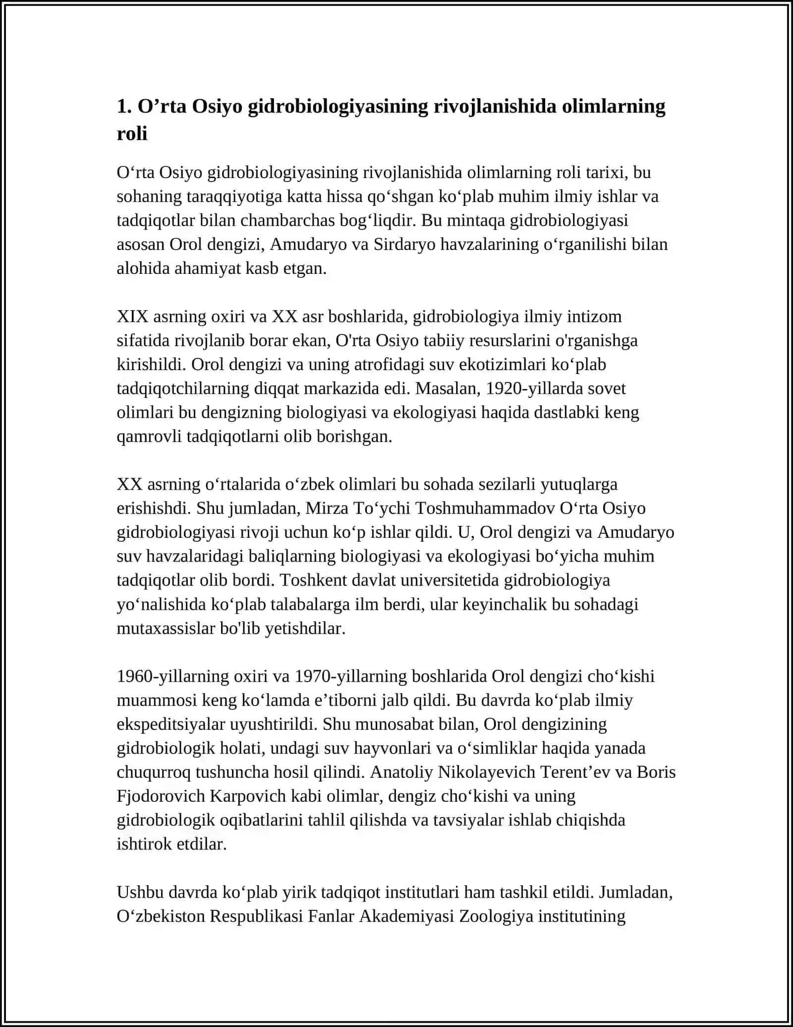 GIDROBIOLOGIYA FANINING RIVOJLANISHIGA O'RTA OSIYO VA O'ZBEKISTON OLIMLARINING QO'SHGAN HISSASI 3