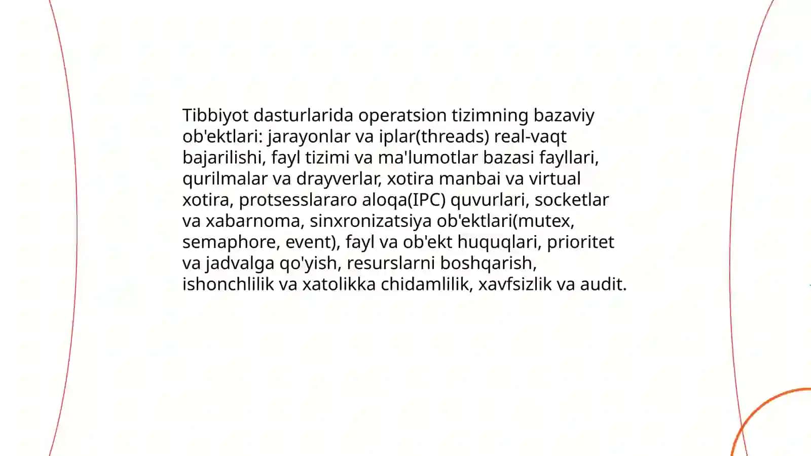 Tibbiyot masalarini yechishda dasturiy ta'minot. Operatsion tizim bazaviy ob'ektlari bilan ishlash Hoʻshboqova Zilola D/25-37 3