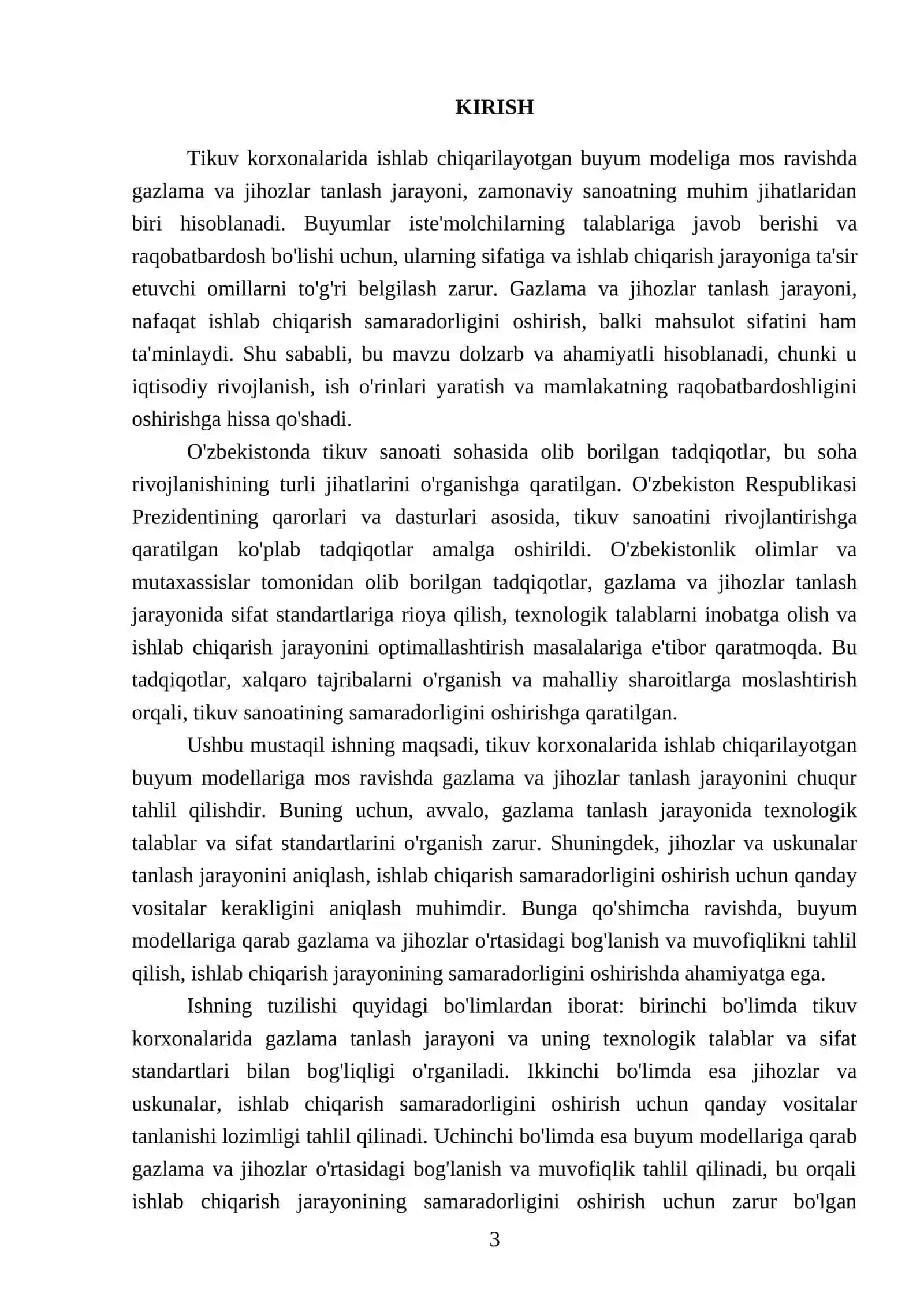 Tikuv korxonalarida ishlab chiqarilayotgan buyum modeliga moslab gazlama va jihozlar tanlanganligini tadqiqi 3
