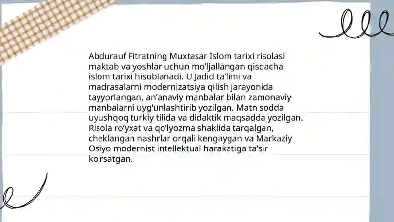 Abdurauf Fitrat Muxtasar Islom tarixi risolasi 3