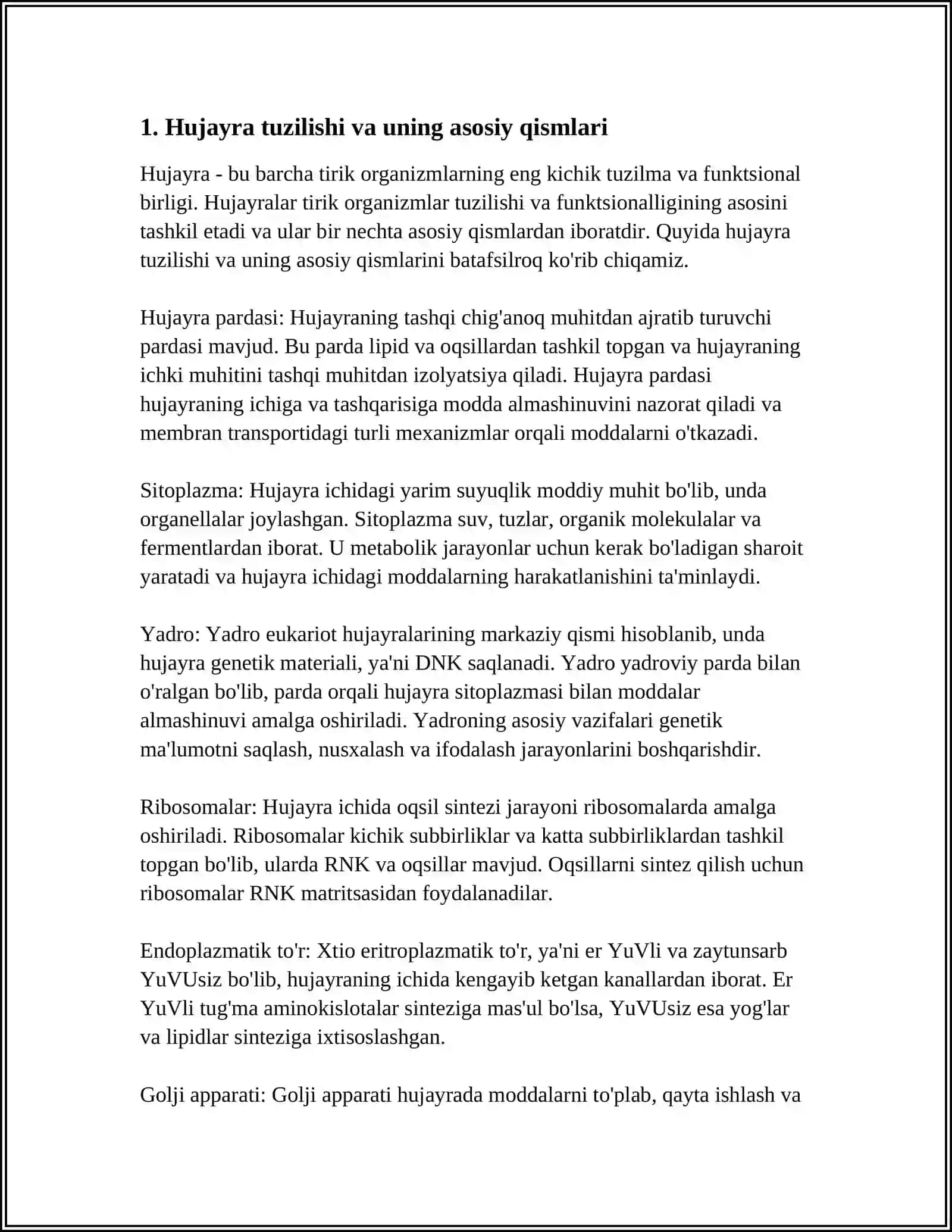 MUSTAQIL ISH Mavzu: HUJAYRA TUZULISHI. HUJAYRA NAZARIYASI. HAYVON VA ODAM XRAMASOMALARNING MORFOFUNKSIONAL XARAKTERIKASI 3