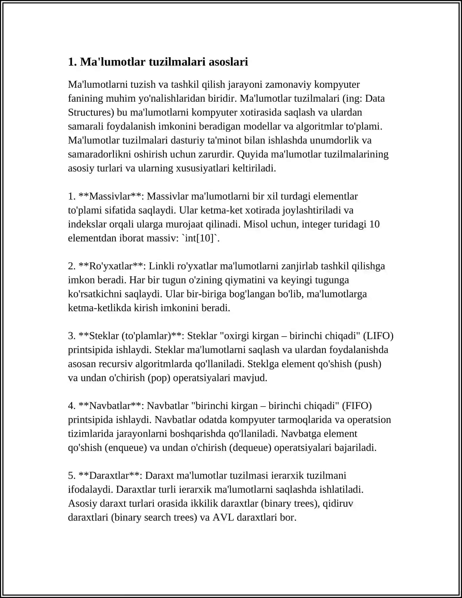 MA'LUMOTLAR TUZILMALARI 3