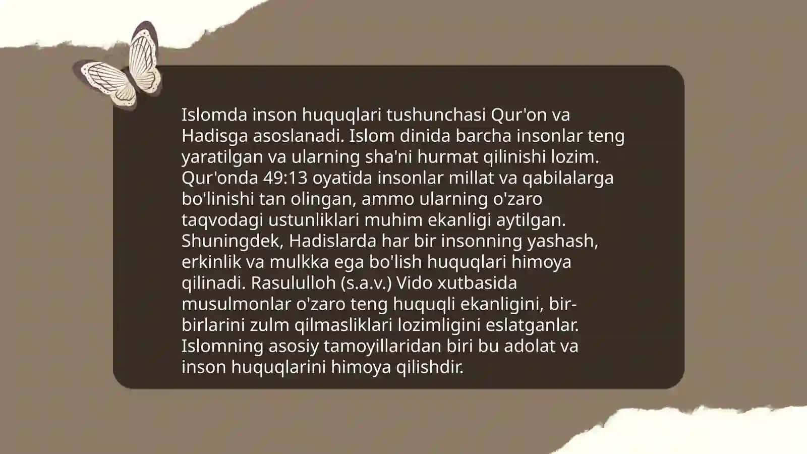 Islomda inson huquqlari himoyasi ijtimoiy tenglik adolat va tolerantlik mavzusida slayd 3