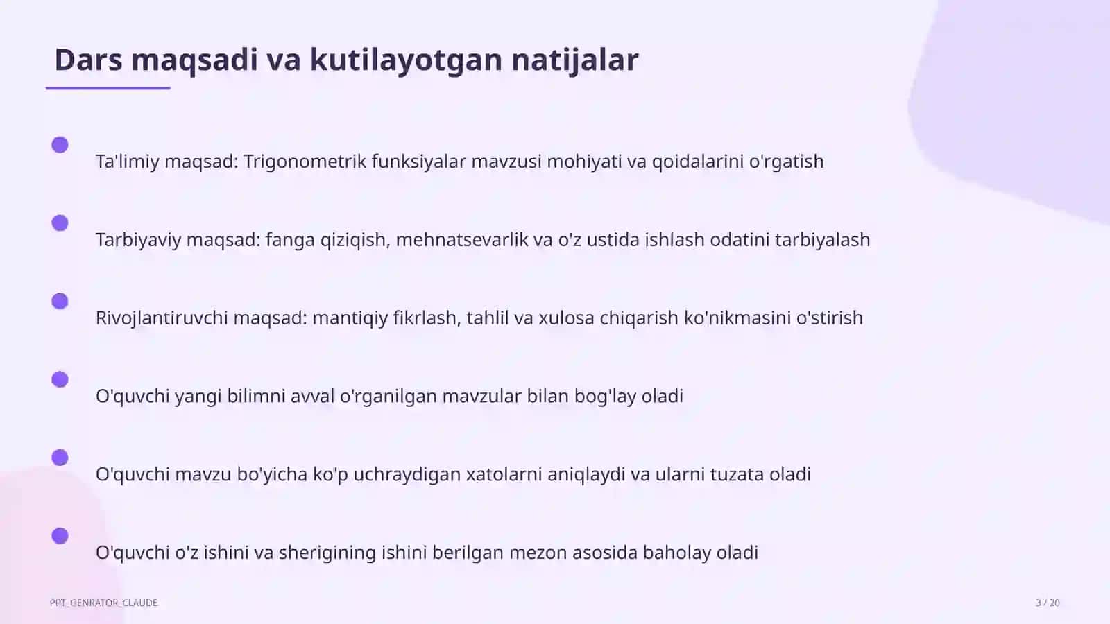 Trigonometrik funksiyalar (10-sinf) 3